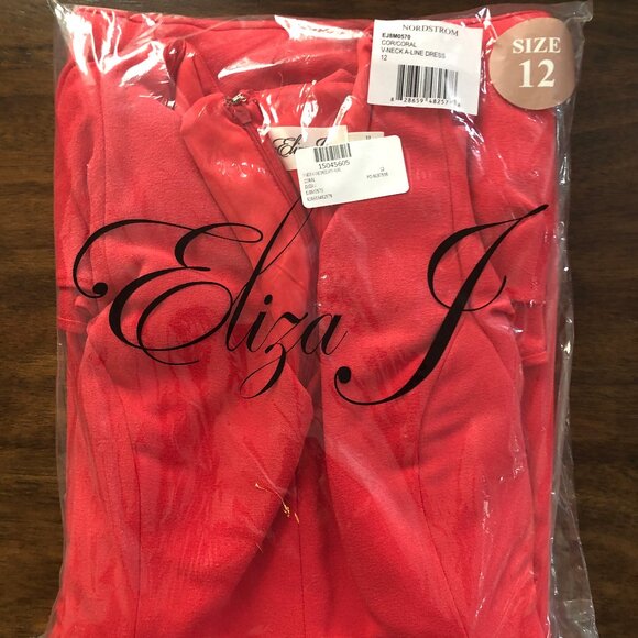 Eliza J, V-Neck Ruffle Hem Dress, Coral, Size 12 NWT - Picture 2 of 6